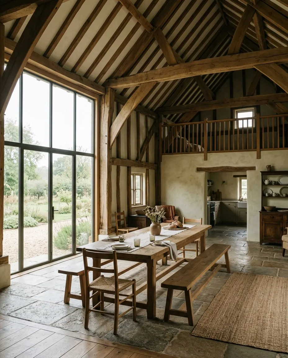 Inside an oak barn