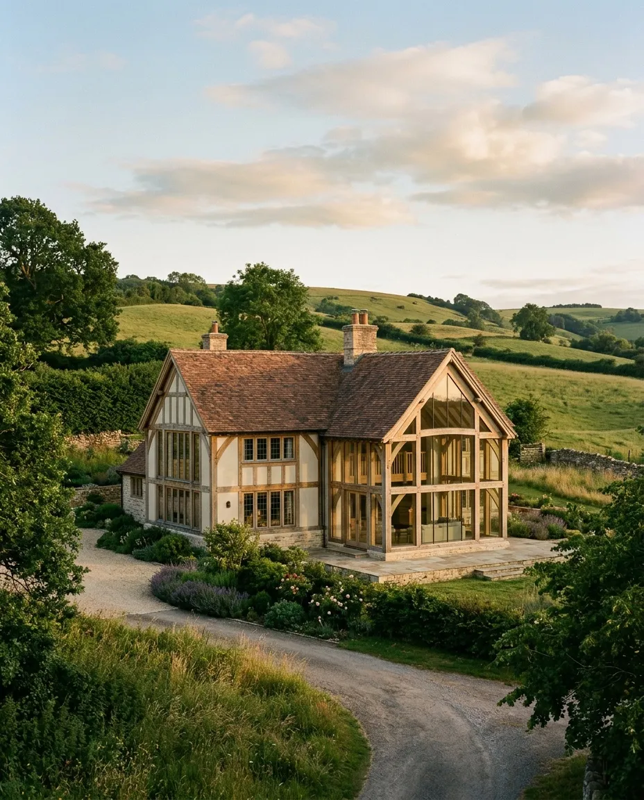 The glazed oak gable of Combe Hay House