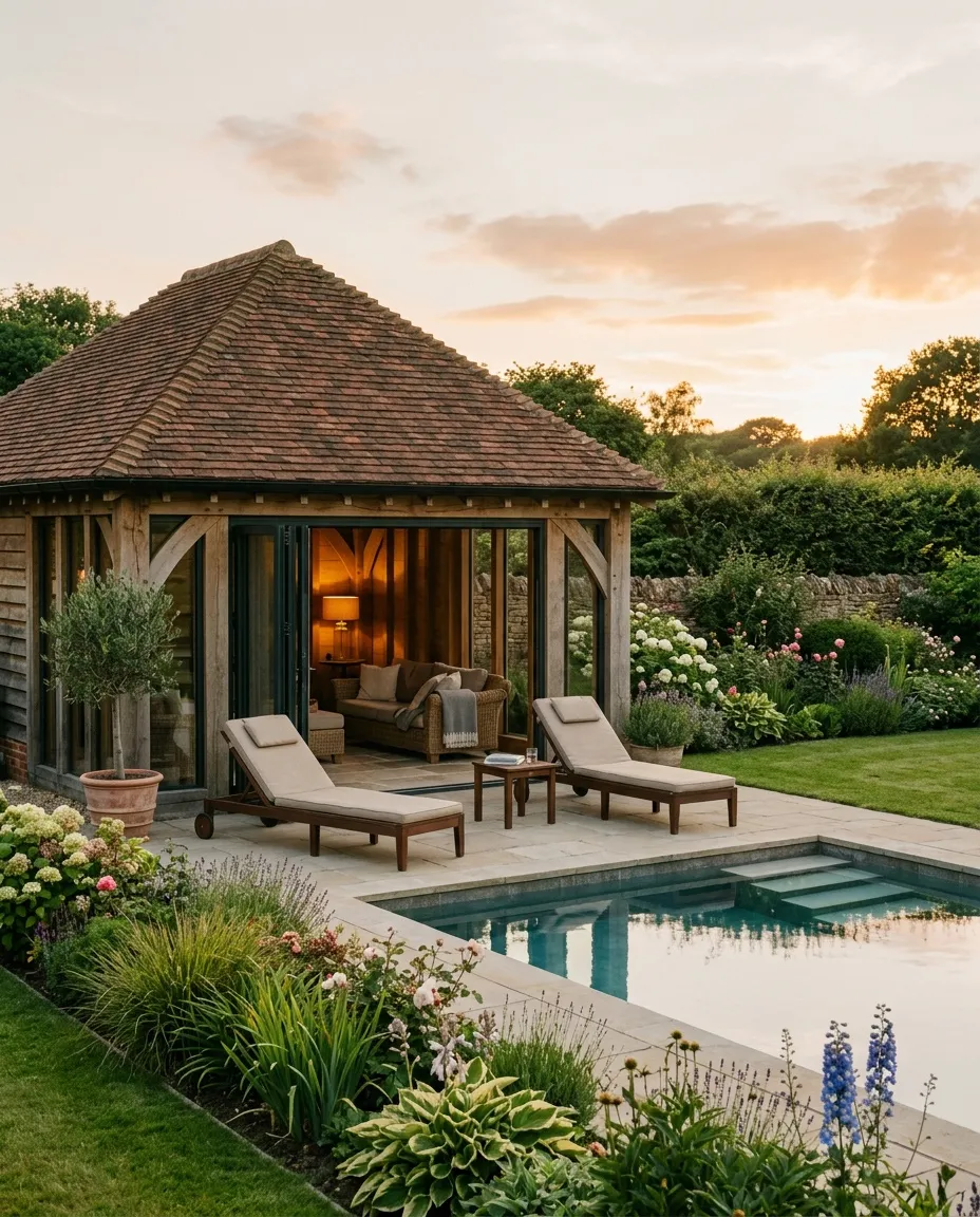 An oak pool pavilion